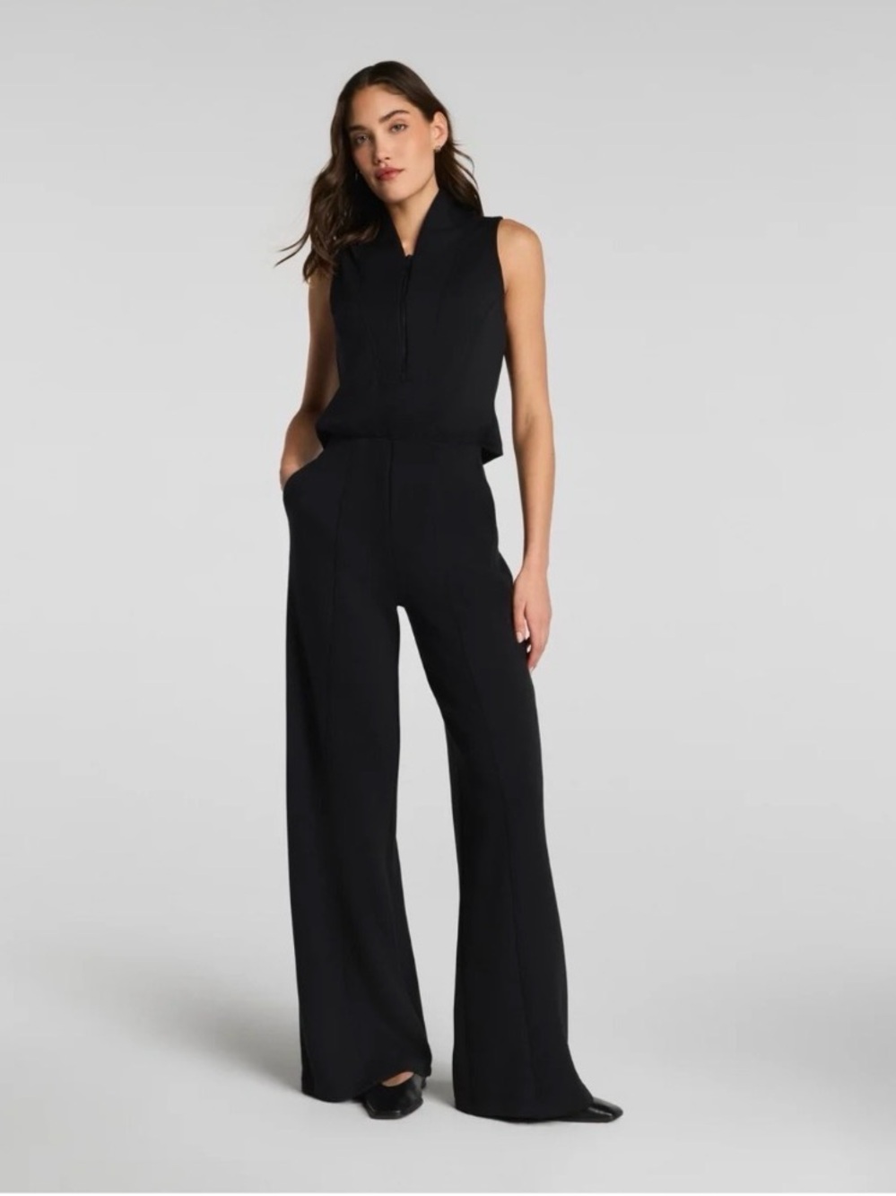 SPANX AirEssentials Shawl Collar Half Zip Black Jumpsuit